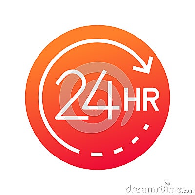 Twenty four hour with arrow loop icon, 24 hours cyclic sign, Opened order execution or delivery, All day business and service Vector Illustration