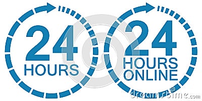 24 twenty four hour clock online service logo vector 24 hours symbol hours, service operating round clock online Vector Illustration