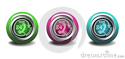 Twenty four hour service buttons Vector Illustration
