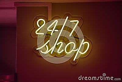 Twenty-four seven shop sign Stock Photo