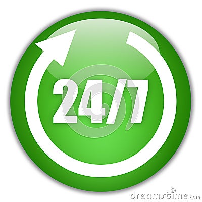 Twenty four seven sign Stock Photo