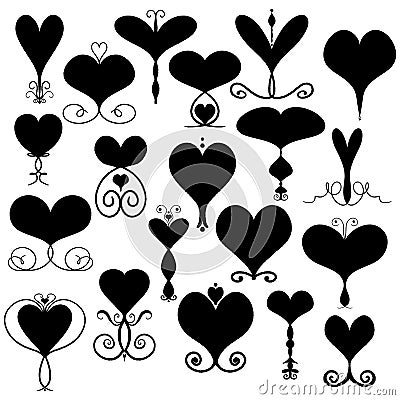 Twenty Large Heart Silhouette Doodle Illustrations Cartoon Illustration