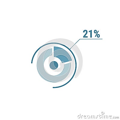 Twenty one percent chart, 21 percentage diagram, vector circle chart design Vector Illustration