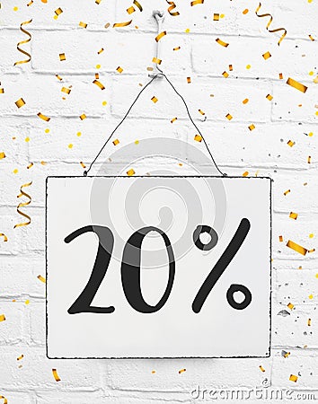 Twenty 20 % percent off black friday sale 20% discount golden pa Stock Photo