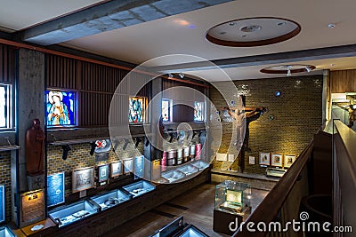 Twenty-Six Martyrs Christianity Museum inside view in Nagasaki, Japan. Editorial Stock Photo