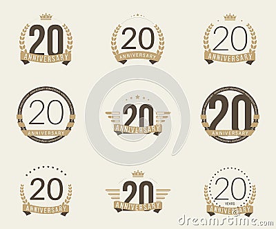 Twenty years anniversary celebration logotype. 20th anniversary logo collection. Stock Photo
