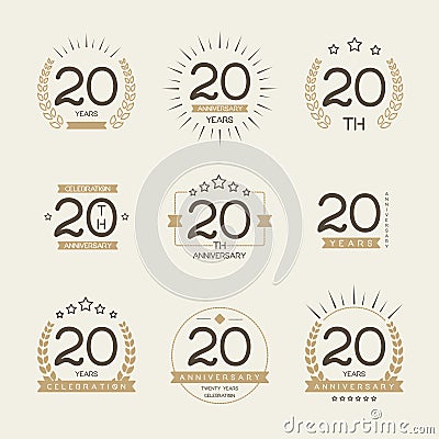 Twenty years anniversary celebration logotype. 20th anniversary logo collection. Stock Photo