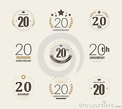 Twenty years anniversary celebration logotype. 20th anniversary logo set. Stock Photo