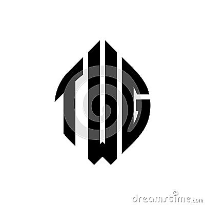 TWG circle letter logo design with circle and ellipse shape. TWG ellipse letters with typographic style. The three initials form a Vector Illustration