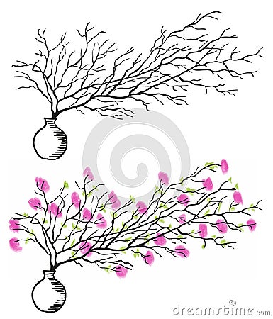 The twig in the white vase Vector Illustration