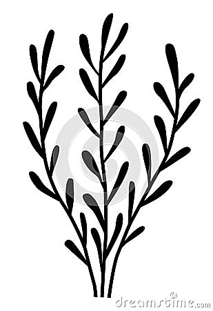 Twigs with leaves, decorative silhouettes of plants Vector Illustration