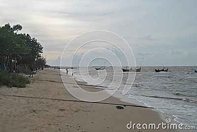 Twilight Atmosphere at the White Sand Beach of Wates, Rembang, Central Java Stock Photo