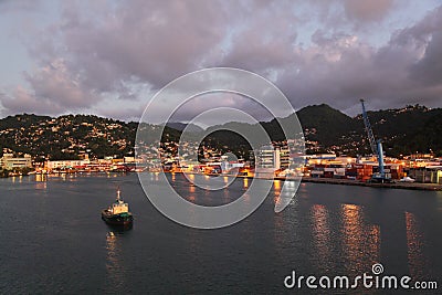 Twilight at Castries, Saint Lucia, Caribbean Island Editorial Stock Photo