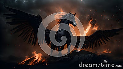 Twilight Enchantment: Dark Pegasus Night Flight Stock Photo