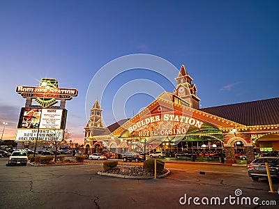 Twilight exterior view of the Boulder Station Hotel and Casino Editorial Stock Photo