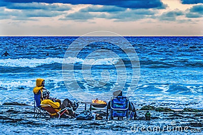 Twilight Fire Surfers La Jolla Shores Beach San Diego California Editorial Stock Photo