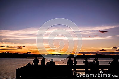 Twilight light sunset Khao Laem National Park View Point Stock Photo