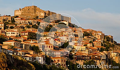 Twilight at Molyvos on the island of Lesvos in Greece Stock Photo