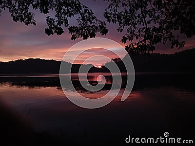 twilight at Ngebel Lake, Ponorogo Stock Photo