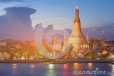 Twilight over Arun Temple river front Stock Photo