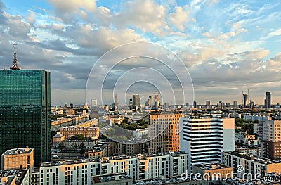 Twilight over the center of Warsaw Stock Photo