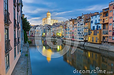 Twilight over Girona Stock Photo