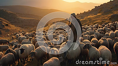 Twilight's Guardian: A Shepherd's Path Stock Photo