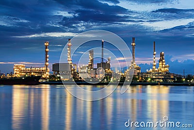 Twilight scene of oil refinery plant., Oil. and Gas plant. Stock Photo