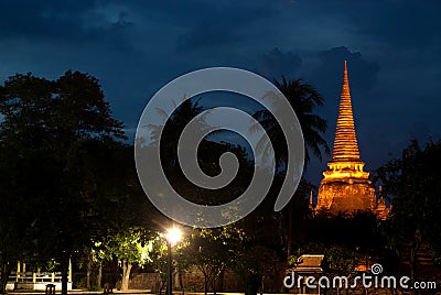 Twilight scene of Wat Phra Si Sanphet in Ayutthaya Historical Park of Thailand. Stock Photo