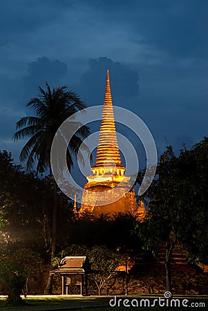 Twilight scene of Wat Phra Si Sanphet in Ayutthaya Historical Park of Thailand. Stock Photo