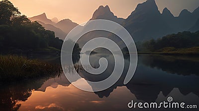 Twilight Serenity at Mountain Lake Stock Photo