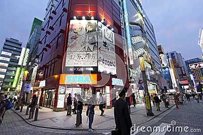 Twilight shot of Akihabara shopping area Editorial Stock Photo
