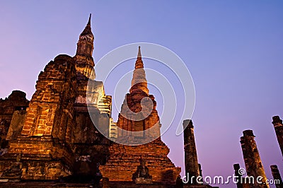 Twilight at sukhothai historical park,Thailand Stock Photo