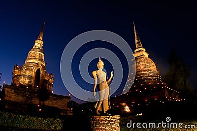 Twilight at Sukhothai Historical Park, Thailand Stock Photo