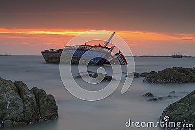 Twilight sunken wrecks Stock Photo