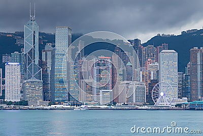 Twilight tone, Hong Kong central business downtown over Victoria Bay Stock Photo