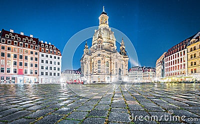 Dresden city center with Frauenkirche at twilight, Saxony, Germany Editorial Stock Photo