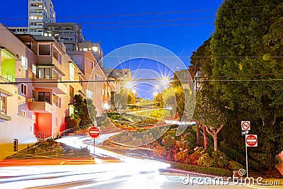 Twilight view of the famous Lombard Street Stock Photo