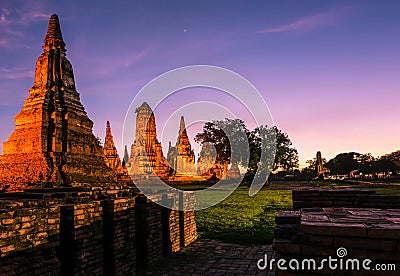 At twilight. Wat Chaiwatthanaram temple, Ayutthaya Historical Park, Thailand. Stock Photo