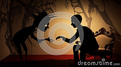 Whimsical Fairy Tale Illustration With Creepy Shadows And Ritualistic Masks Cartoon Illustration