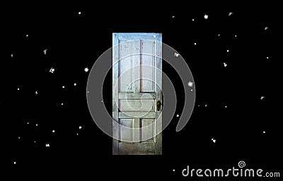Twilight Zone Old Door in Space Stock Photo