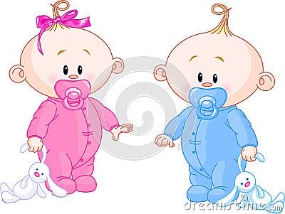 Twin Babies Vector Illustration