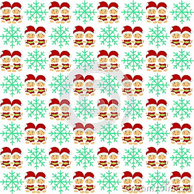 twin babies in Christmas theme and snowflake pattern background Stock Photo