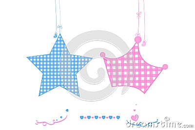 Twin baby boy and girl star with crown baby arrival greeting card vector Vector Illustration