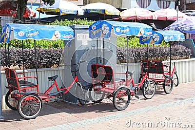Twin bikes for rent, Cheung Chau Island, Hong Kong Editorial Stock Photo