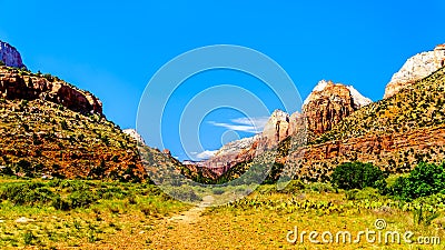 Twin Brothers mountain and Mountain of the Sun in Zion National Park in Utah, United Sates Stock Photo