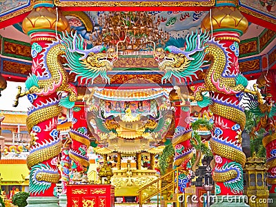 Twin china dragon gold color under the Octagon pavilion Stock Photo