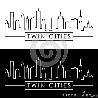 Twin cities skyline. Linear style. Vector Illustration