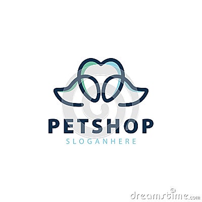 Twin Dogs and Heart for Petshop Logo Design. Vector Illustration