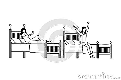 Twin dormitory faceless women in black and white Vector Illustration